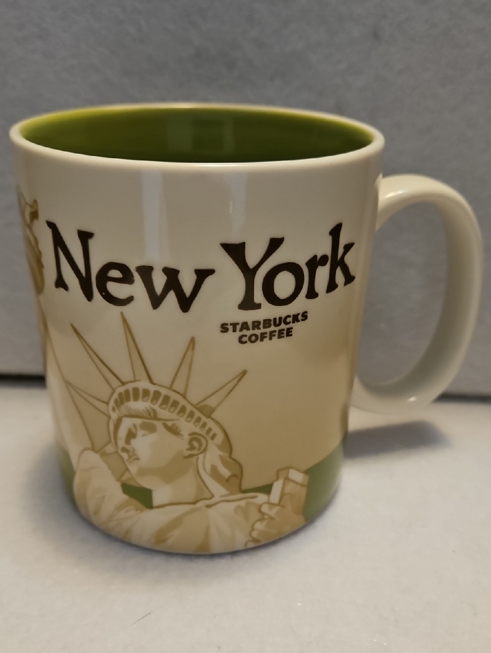 Starbucks New York Ceramic Mug - Green Interior and Cream Exterior